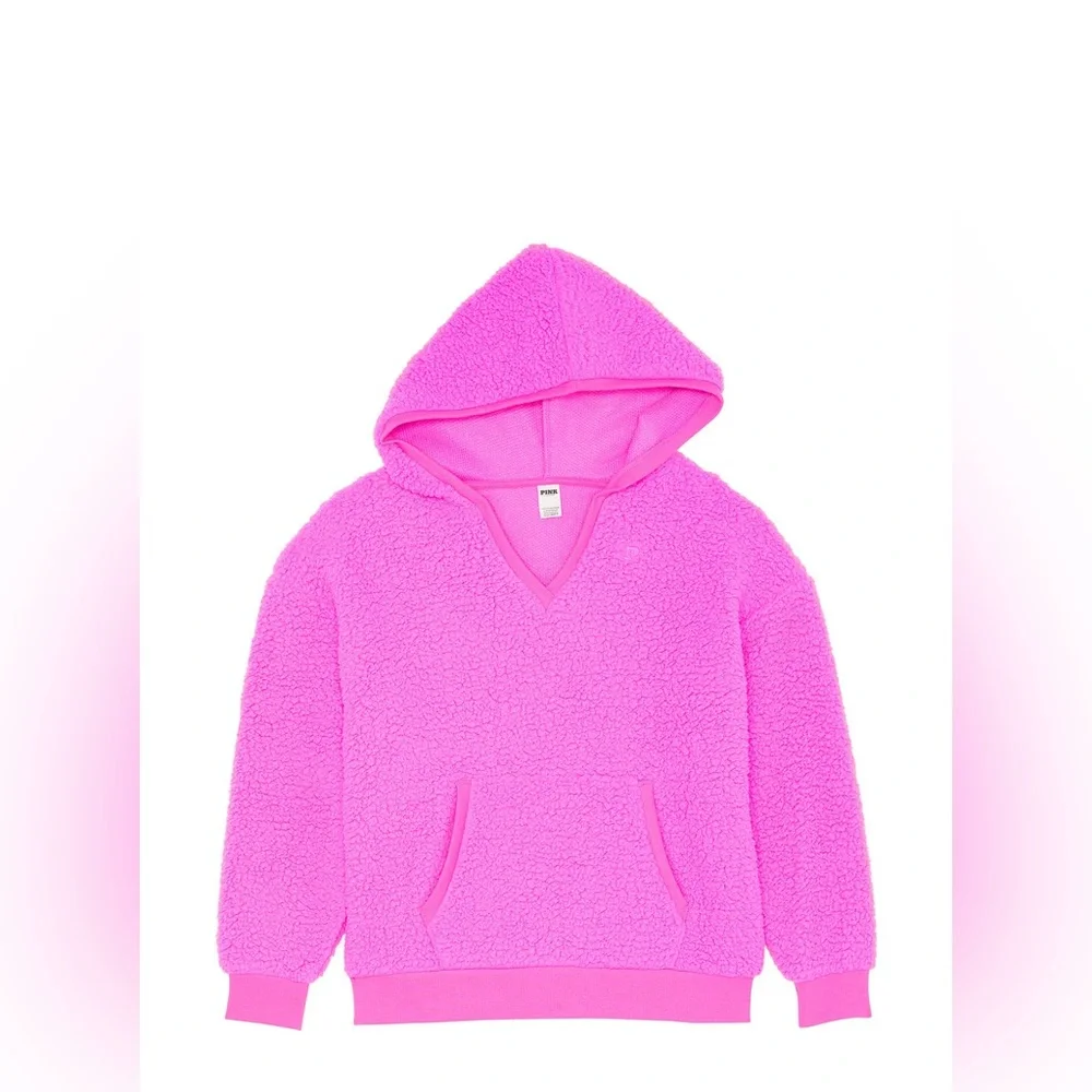 Victoria’s Secret Pink Cozy Fleece Pullover Hoodie In Pink Berry-Size L NWT 💕 - Picture 2 of 6